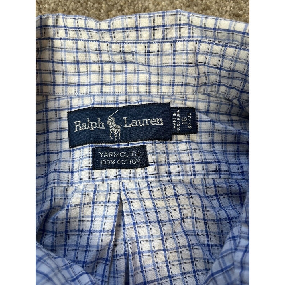 Polo Ralph Lauren Men's Button Up Shirt Yarmouth 16 32/33 Blue Plaid Long Sleeve - Picture 3 of 6